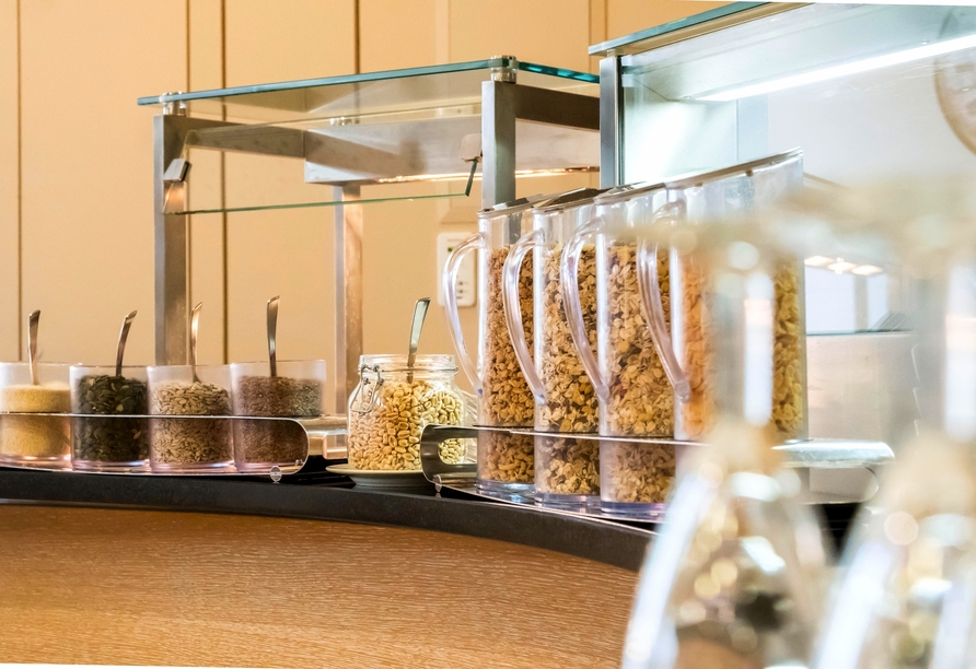Freuen Sie sich auf einen genussvollen Start in den Tag am abwechslungsreichen Frühstücksbuffet.