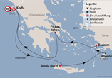 Ihre Reiseroute am 07.09.27 (am Reisetermin 11.05.27 Kos anstelle von Rhodos)