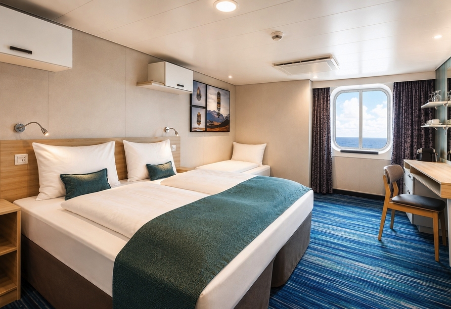 Beispiel einer Außenkabine an Bord der Mein Schiff 2 | KI bearbeitet