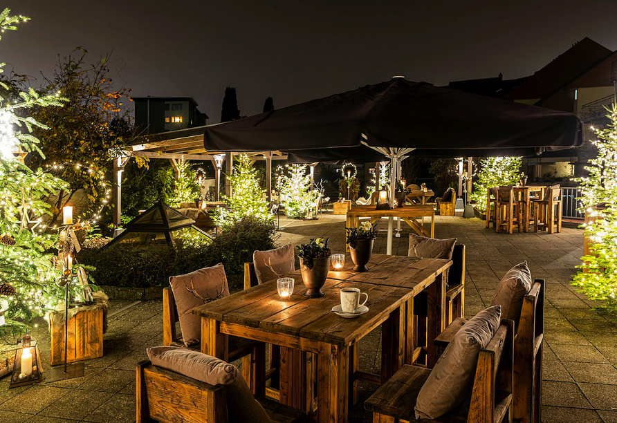 Das Winter Wonderland im Hotel verzaubert mit einer stimmungsvollen Winterkulisse.