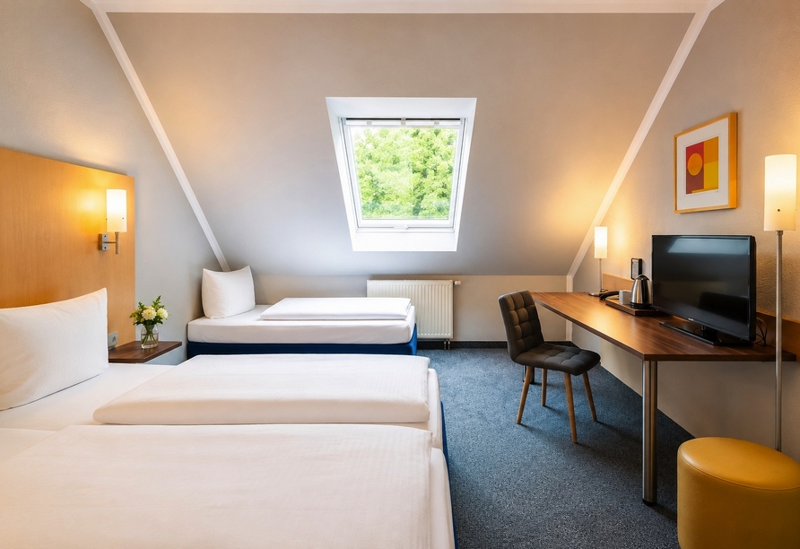 Beispielbild eines Doppelzimmers mit Zustellbett | KI bearbeitet